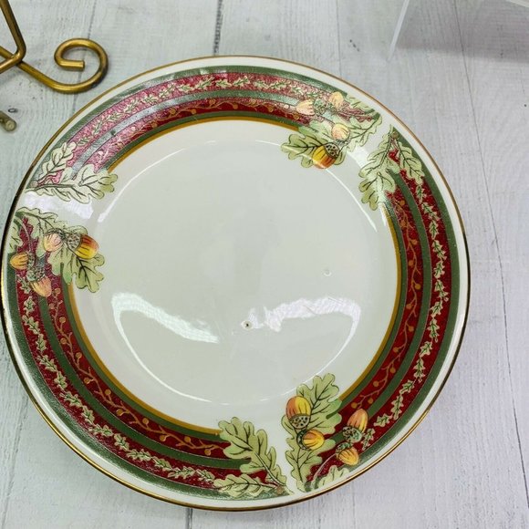 Gibson | Dining | Gibson Maple Holidays Leave Nut Red Panel  Gibson MAPLE HOLIDAYS Leave Nut Red Panel Gold Trim Stoneware Salad Plate Set 4
